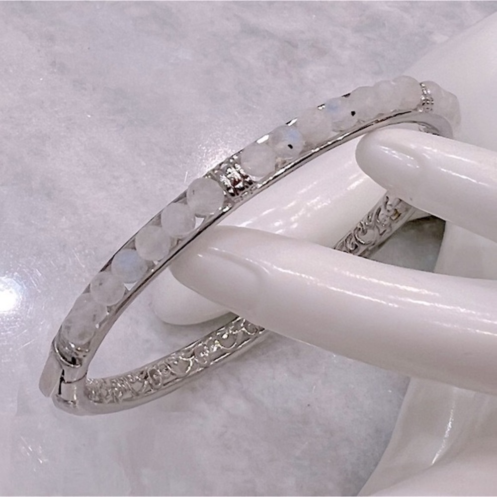 Rainbow Moonstone Hinged Bangle Bracelet
